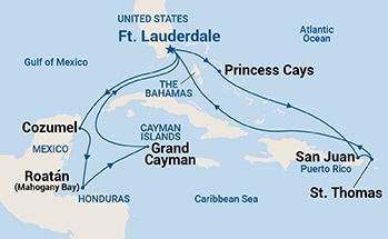 14-Day Caribbean East/West Adventurer Holiday Itinerary Map