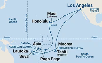 32-Day South Pacific Islands & Hawaii Itinerary Map