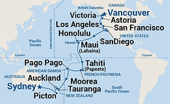 36-Day Hawaii, Tahiti & South Pacific Crossing Itinerary Map